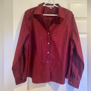 Foxcroft Non-Iron Polka Dot Button Up Shirt Red Black Size 18